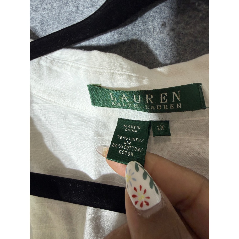 Lauren Ralph Lauren White Linen Cotton Blend Tunic Popover Shirt Plus Size 2X - Picture 3 of 7